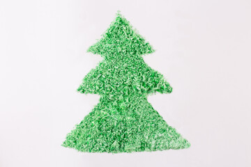 Christmas minimal concept - silhouette of xmas tree top view. Abstract christmas tree.