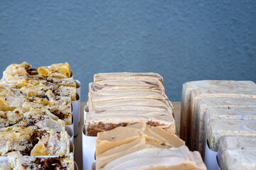 Handmade soap bars on the display