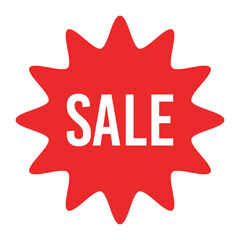 Red sale starburst sticker - stared round label and badge with best offer and discount sign.