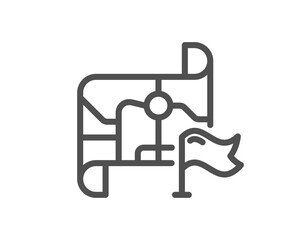 Flag on map line icon. Goal destination sign. Location pin symbol. Quality design element. Linear style destination flag icon. Editable stroke. Vector