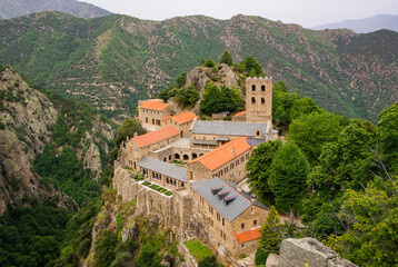 Fototapeta na wymiar Bird's-eye view of the Abbaye Saint Martin de Canigou in the French Pyrenees