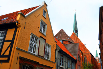 Fototapeta na wymiar Beautiful old buildings. Schnoor street (Schnoorviertel), Bremen, Germany. 