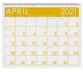 2021: Calendar: Month Of Easter