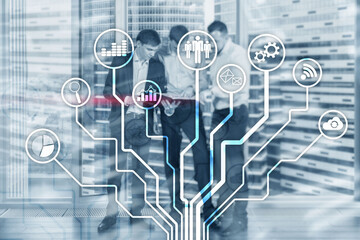 Business icons on abstract background. Financial Internet technology concept.