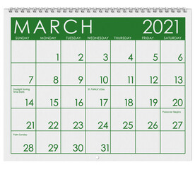 2021: Calendar: Month Of March