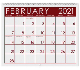 2021: Calendar: Month Of February