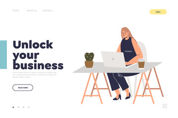 Unlock your business and launch new business start up concept of template landing page