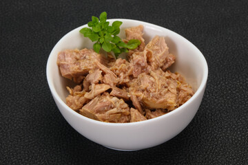 Canned tuna fish in the bowl