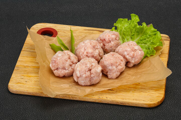 Homemade raw pork minced meatball for cooking