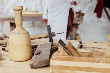 Carpenter's tools to work with wood white