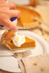 Holiday Feast at Home, Homemade Pumpkin Pie with whipped cream