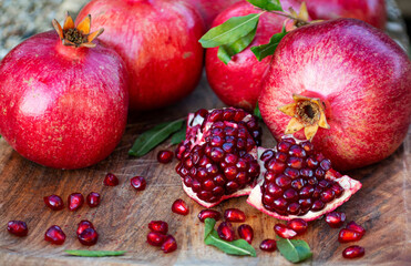 Fresh ripe pomegranates prepared for juice