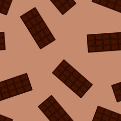 Chocolate bar print Vector illustration in flat design Seamless pattern with dark chocolate on light brown background