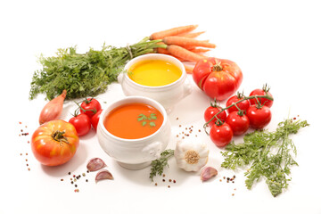 vegetable soup and ingredient isolated on white background