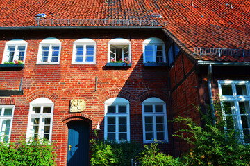 Beautiful old brick building in Luneburg, Germany.  Front view