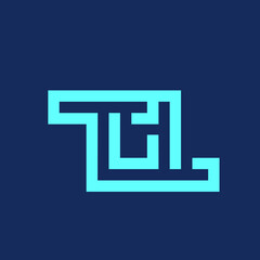 TT monogram logo. Geometric style typographic icon.Company lettering sign.Neon blue alphabet initials isolated on dark background.Abstract letter t.Modern design, web, corporate characters shape.