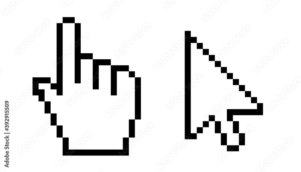 Fototapete pixel mouse cursor and hand pointer icon. clipart image isolated on white background.