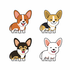 Set of vector cartoon character corgi dog for design.