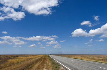 The road with the sky in the clouds