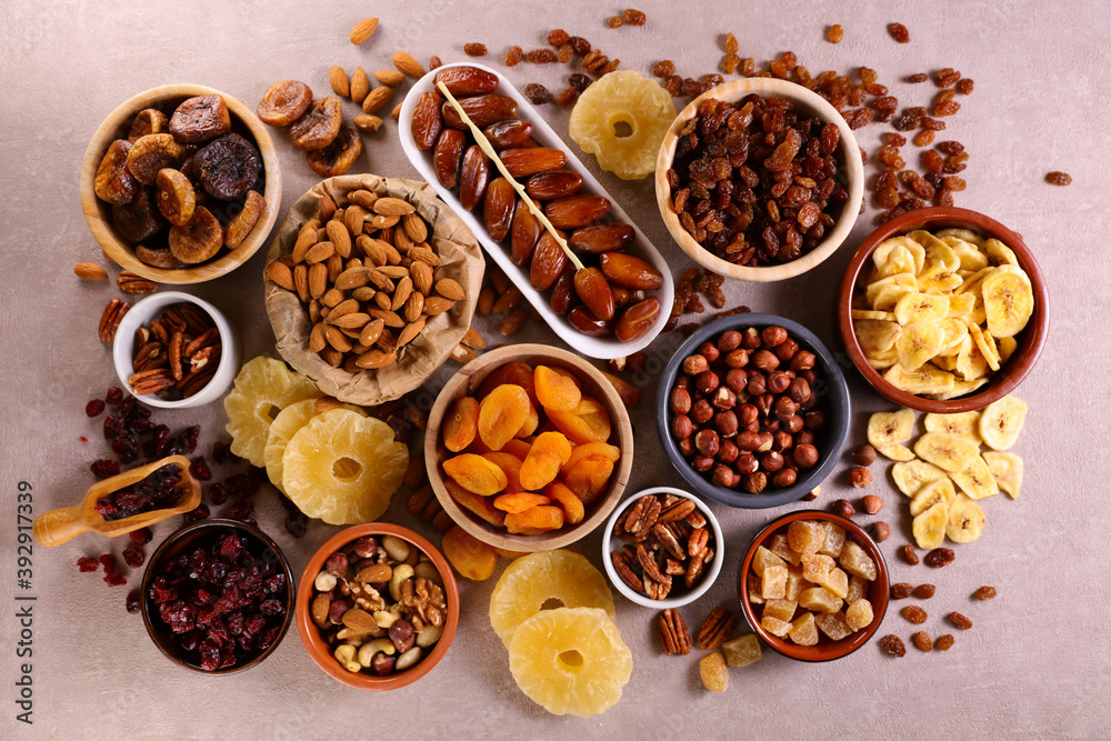 Poster assorted of nuts and dried fruits