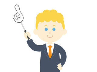 指し棒で解説する白人男性のイラスト