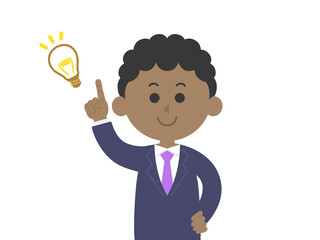 アイデアを出す黒人男性のイラスト