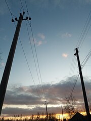 Photo nature, sky, electricity, sunset, evening, wires