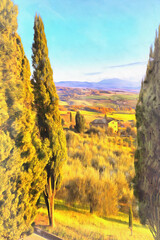 View of beautiful valley colorful painting looks like picture