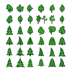 Trees. Collection of design elements. Icons set.