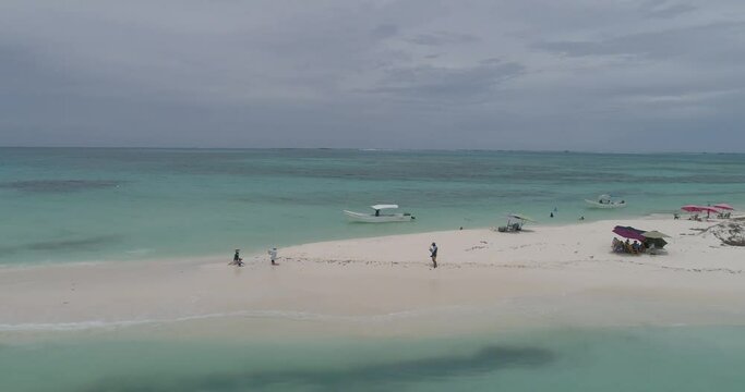 Los Roques venezuela,  Aerial View dolly oue pan  rigth  over Cayo de agua, Amazing tropical island , Summer and travel vacation concept.