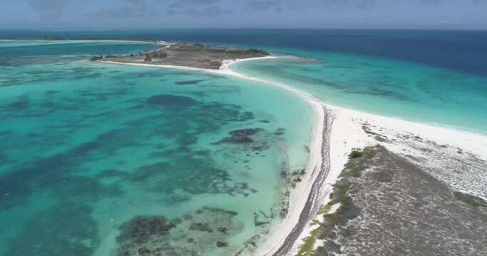 Cayo de agua Los Roques venezuela Forward descending drone aerial view Great caribbean beach scene. Vacation on the deserted beaches. Vacation travel.