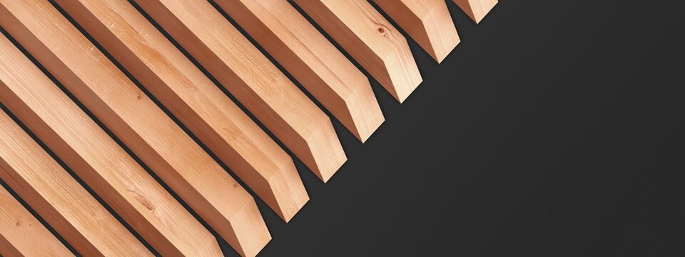 Large wallpaper of natural solid wood slats. Diagonal version.