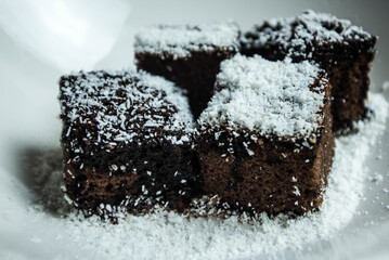cake, chocolate, dessert, food, sweet, brownie, plate, brown, baked, slice, delicious, white, cream, snack, brownies, bakery, coffee, gourmet, chocolate cake, piece, pastry, sugar, homemade, fudge, co
