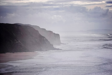 Fototapeta na wymiar panoramic of Nazare beach in Portugal