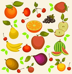 Fototapeta na wymiar Seamless vector pattern with fruits elements set