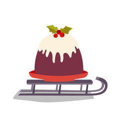Christmas Pudding on Santa Sleigh vector icon