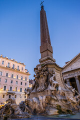 Fototapeta na wymiar Dolphin fountain, designed by Giacomo della Porta in 1575 commissioned by Pope Gregory XIII Boncompagni, Piazza della Rotonda, Roma, Lazio, Italia