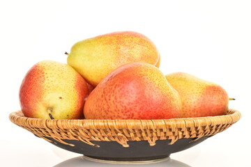 yellow-red pears, close-up, on a white background.