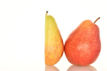 yellow-red pears, close-up, on a white background.