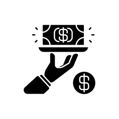 Service fee black glyph icon. Gratuity charge. Catered functions. High quality waiter, waitress. Dining establishments. Service charges. Silhouette symbol on white space. Vector isolated illustration