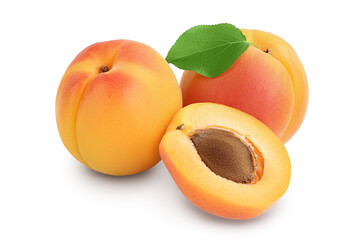 apricot fruit with half isolated on white background. Clipping path and full depth of field