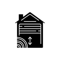 Garage door opener black glyph icon. Smart house future technologies. Car place helper. Device for more comfortable life. Silhouette symbol on white space. Vector isolated illustration