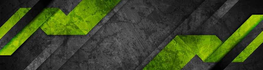 Grunge green black tech abstract background geometric stripes. Vector banner design © saicle
