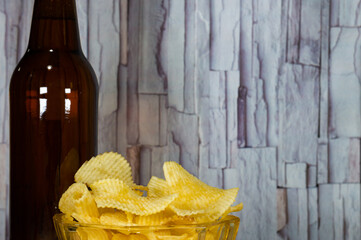 Cold beer and potato chips