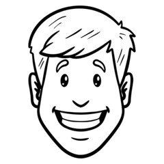laughing man head. avatar, outline, comic, monochrome.