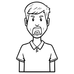 angry screaming man. outline, comic, monochrome, avatar, upper body.