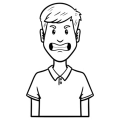 baring teeth man. monochrome, comic, outline, comic. angry, angry, upper body.