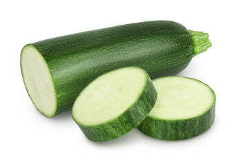 Fresh half zucchini isolated on white background with clipping path and full depth of field