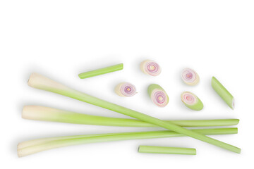 Fresh Lemongrass isolated on white background with clipping path. Top view with copy space for your text. Flat lay