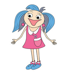 Vector fuuny illustration with very cheerful girl